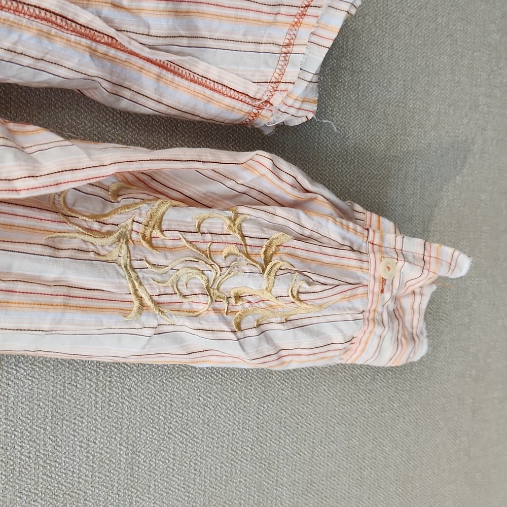 Johnny Was Striped Embroidered Button Down Shirt - Picture 7 of 16